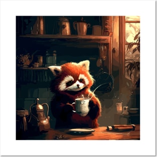 Red panda coffee break Posters and Art